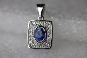 Pendentif Or Gris Diamants Saphir (1)